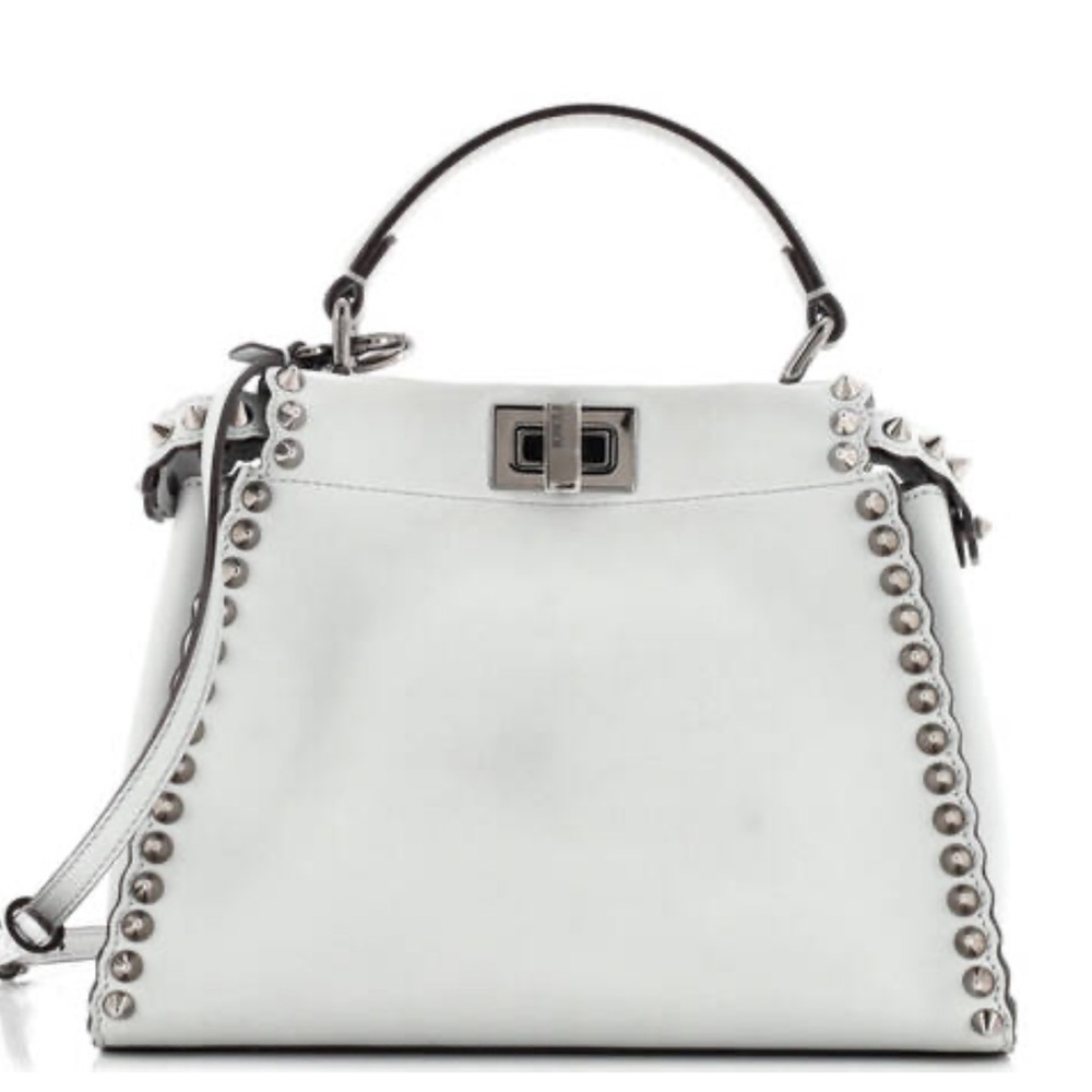 Fendi Peekaboo Mini Light Blue Studded Leather Two-Way Top Handle Bag